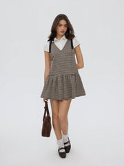 Gingham V-neck Mini Dress With Bowknot Tie Straps