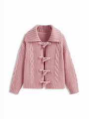 Cable Knit Collar Tie Front Cardigan