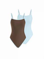 Reversible Colorblock High Stretch Round Neck Contrast Binding One-piece Swimsuit