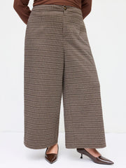Stretchy Plaid Mid Rise Straight Leg Trousers Curve & Plus