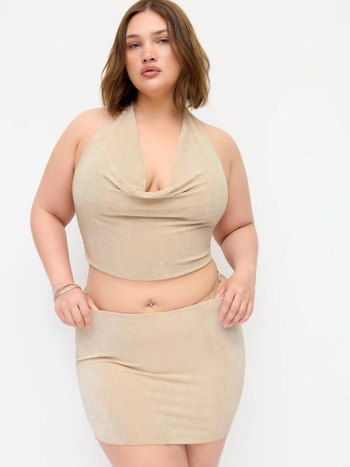 V-neck Halter Triangle Bikini Set With Cover Up Set Curve & Plus