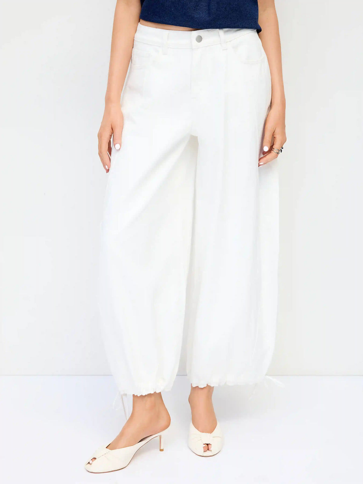Denim Low Rise Drawstring Barrel-leg Trousers