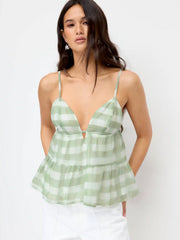 Stripe Sweetheart Backless Ruffle Hem Oversized Cami Blouse