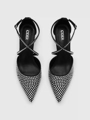 ANKLE STRAP RHINESTONE-EMBELLISHED POINTED TOE HEELS