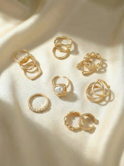 12 PCS IRREGULAR FAUX PEARL RINGS SET