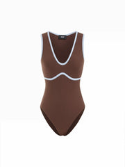 Cotton-blend Scoop Neck Colorblock Bodysuit