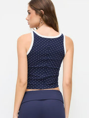 West Coast Cotton-blend Polka Dot Scoop Neckline Contrasting Binding Tank Top