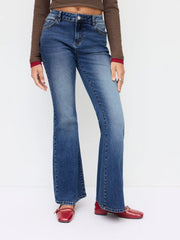 Stretch Cider Denim Low Rise Washed Flared Jeans