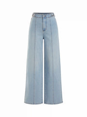 Denim High Rise Wide Leg Metal Detail Jeans