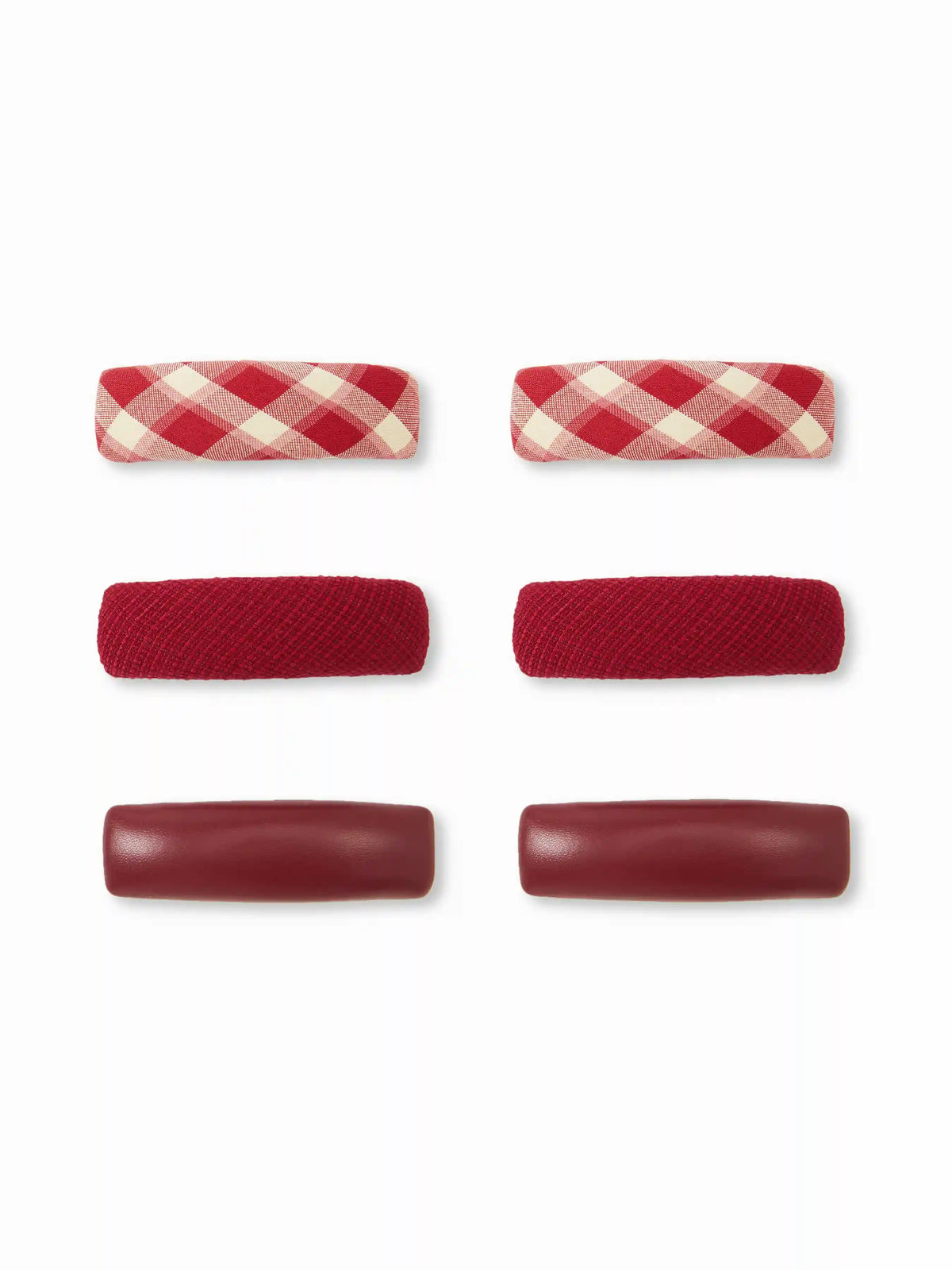 6 PCS TARTAN & FAUX LEATHER HAIR CLIPS