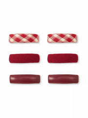 6 PCS TARTAN & FAUX LEATHER HAIR CLIPS