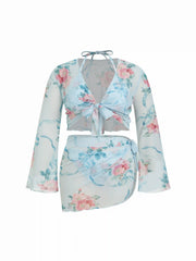 Halter Floral Tie Side Bikini with Cover Up Set Curve & Plus