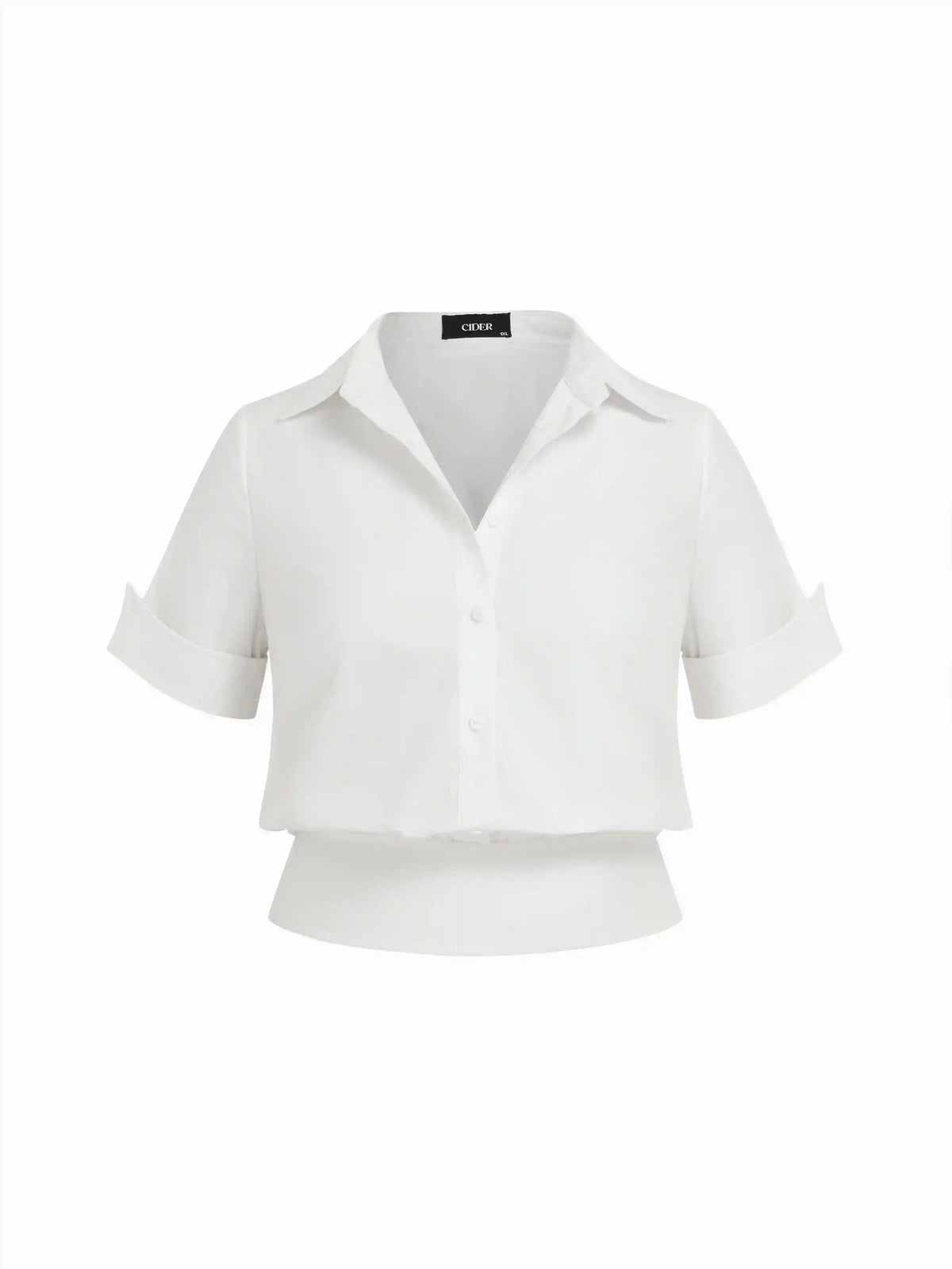 Cotton Collar Middle Sleeve Shirred Hem Shirt Curve & Plus