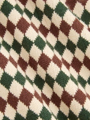 Knit Polo Collar Argyle Pattern Top