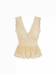 Lace V-neck Ruffle Peplum Hem Tank Top