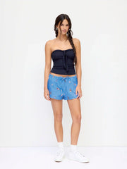 Cotton Pointelle Sweetheart Knotted Shirred Bandeau Top