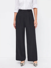 Wrinkle-free Fabric Mid Rise Pleated Straight Leg Trousers