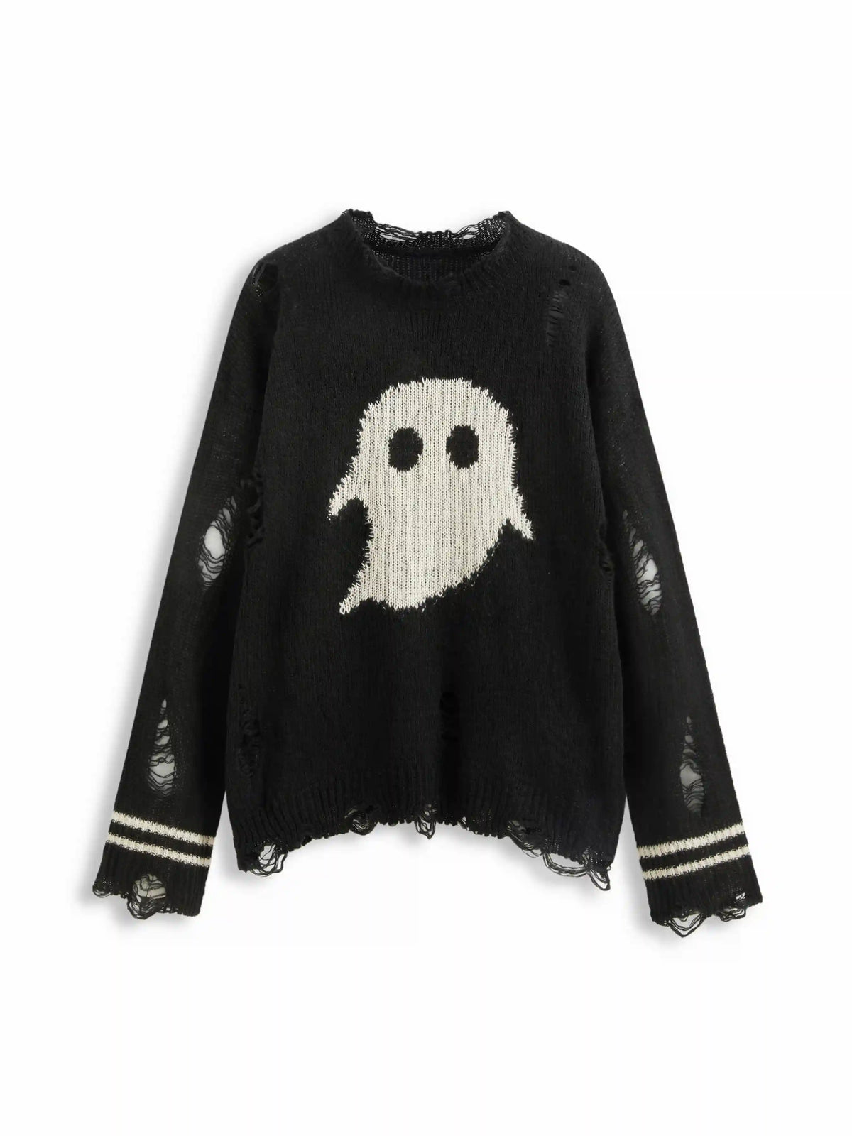 Knit Ghost Pattern Stripe Ripped Oversized Top