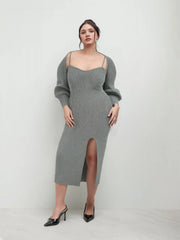 Knit Solid Cami Split Midi Dress & Crop Top Curve & Plus