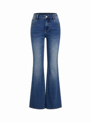 Stretch Cider Denim Low Rise Washed Flared Jeans