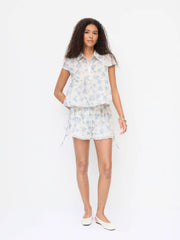 Cotton-blend Floral Peplum Short Sleeve Oversized Blouse