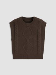 Round Neckline Geometric Knitted Vest