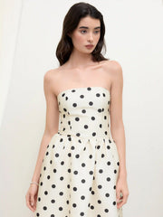 Sculptural Bandeau Polka Dot Shirred Maxi Dress