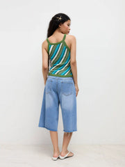 Knit Stripe Contrasting Binding Cami Crop Top