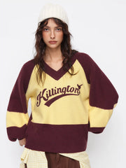 Killington Knit V-neck Colorblock Oversized Sweater