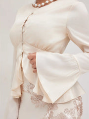 Round Neckline Ruffle Hem Blouse