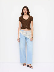 Lace Sweetheart Short Sleeve Slim Top