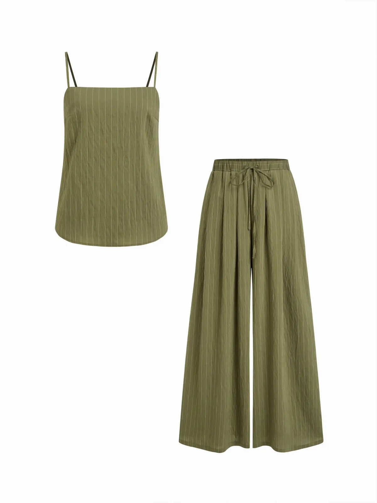 Stripe Square Neck Tank Top & Drawstring Wide Leg Trousers Set