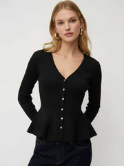 Knit V-neck Cinched Waist Button Cardigan