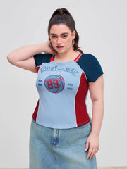 Court Classic 89 Cotton-blend Square Neckline Colorblock Short Sleeve Tee Curve & Plus