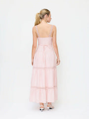 Cotton-blend Sweetheart Lace Panel Flared Maxi Dress
