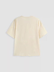 Camiseta de algodón mezclado, cuello redondo, floral y holgada