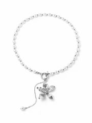 FLOWER & FAUX PEARL BEADED PENDANT NECKLACE
