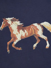 Cotton-blend Horse Graphic Round Neckline Oversized Sweatshirt
