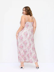 Satin Floral Ruched Slip Maxi Dress Curve & Plus