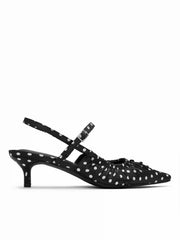 POINTED TOE  BOWKNOT DECOR POLKA DOT  KITTEN HEELS