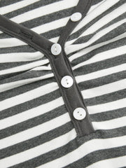 Cotton-blend Jacquard V-Neck Striped Ruched Tee