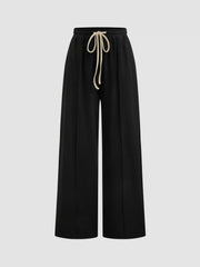 Cotton-blend V-neck Solid Button Vest & Mid Rise Knotted Pocket Straight Leg Trousers Set