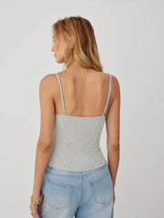Cotton-blend V-neck Lace Trim Ruched Bowknot Cami Top
