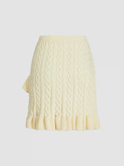 Cable Knit Mid Waist Ruffle Hem Mini Skirt
