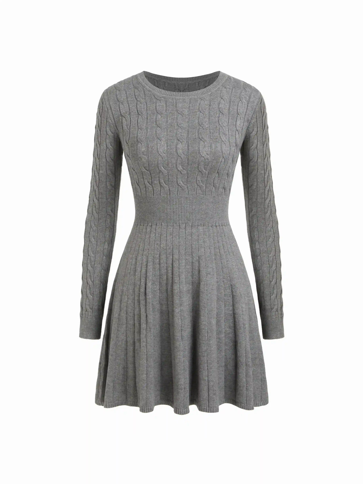Cable Knit Round Neck A-Line Mini Dress