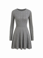 Cable Knit Round Neck A-Line Mini Dress