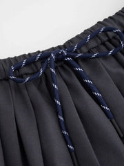 Mid Rise Drawstring Pleated Mini Skirt