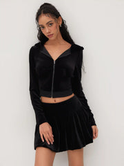 Velvet Solid Zipper Hoodie