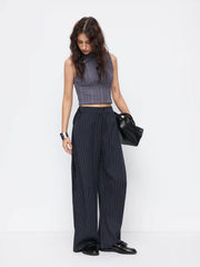 Mid Rise Striped Side Knotted Barrel-leg Trousers
