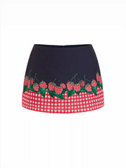 Linen-blend Mid Rise Raspberry & Gingham Skort